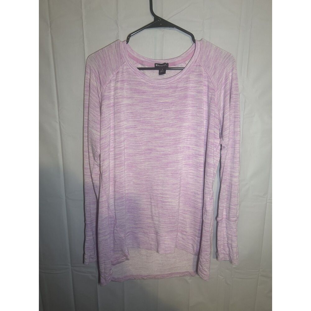 Champion Space Dye Long Sleeve Top L Purple Heathered High Low Pullover